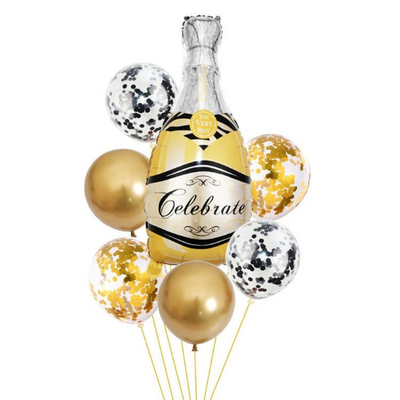 Gold Champagne Bottle Balloon Bouquet - Partyshakes Balloons