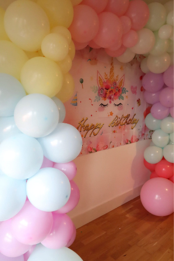 Happy Birthday Unicorn backdrop with Rainbow Unicorn Balloon Garland Arch kit - Partyshakes Balloons