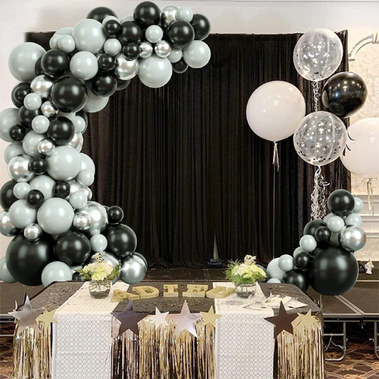 Double Layered Black, Silver and Grey Balloon Garland