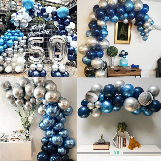 Navy Blue, Chrome Blue and Silver Balloon Arch Kit