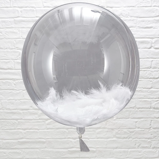 Transparent 24" Crystal Clear Latex Balloon with Feathers - Partyshakes White Balloons
