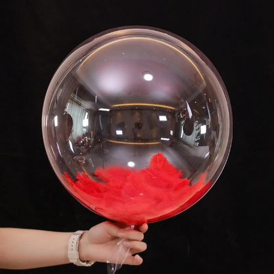 Transparent 24" Crystal Clear Latex Balloon with Feathers - Partyshakes Red Balloons