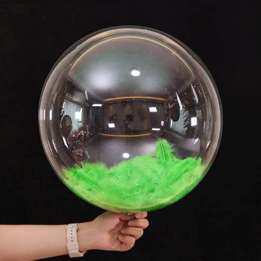 Transparent 24" Crystal Clear Latex Balloon with Feathers - Partyshakes Green Balloons