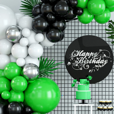 Enhance your celebration with our Stunning Biodegradable Green and Black Balloon Garland - suitable for any event, whether a summer party, Valentine's Day, birthday party, jungle-themed gathering, Safari theme party, baby shower, or gender reveal.