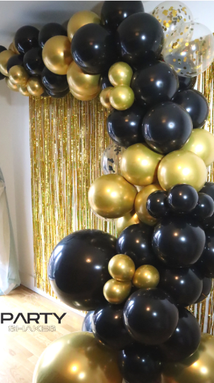 DIY Black and Gold Confetti Balloon Garland Arch for Birthday and Graduations - Partyshakes Balloons