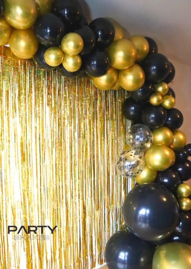 DIY Black and Gold Confetti Balloon Garland Arch
