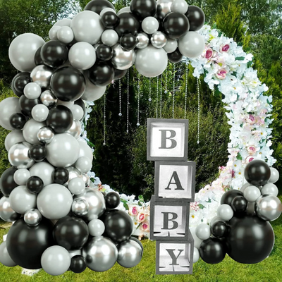 Double Layered Black, Silver and Grey Balloon Garland - Partyshakes Balloons