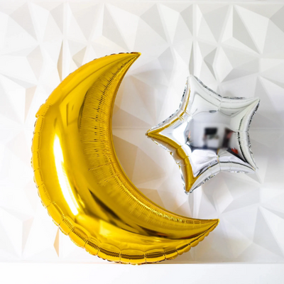 2Pcs Moon and Star Foil Balloons