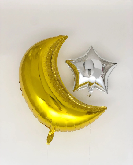 2pcs Moon and Star Foil Balloons - Partyshakes Gold balloons