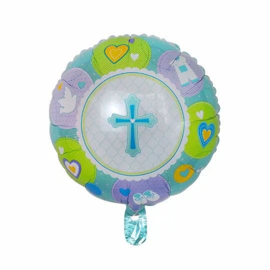 5pcs Boy or Girl Christening Balloon Set in Blue or Pink, Foil Banner Baptism