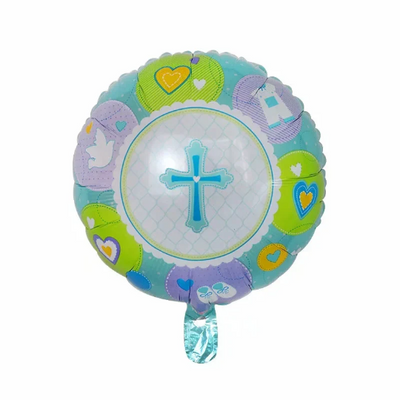 Baby Boy or Girl Christening Balloon Set in Blue or Pink, Foil Banner Baptism