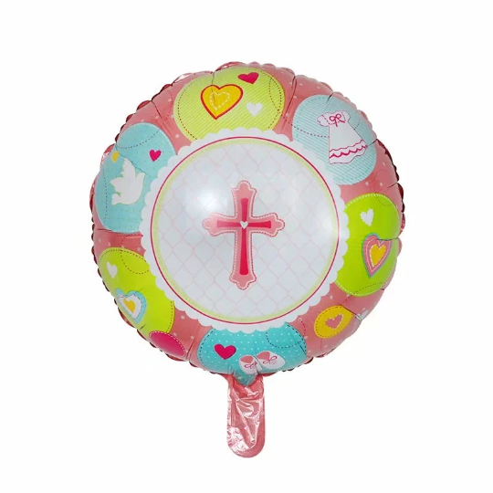 Baby Boy or Girl Christening Balloon Set in Blue or Pink, Foil Banner Baptism