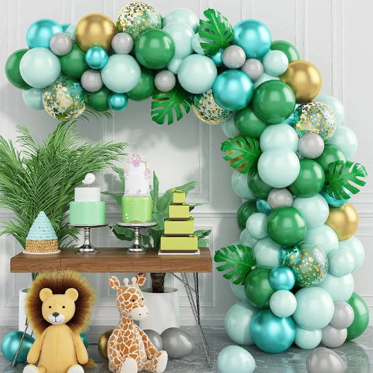 Jungle Theme Green and Gold Balloon Garland