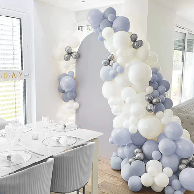 DIY Premium Blue-Grey and White Balloon Arch with Giant Blue Grey Balloon