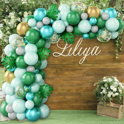 Jungle Theme Green and Gold Balloon Garland - Partyshakes balloons