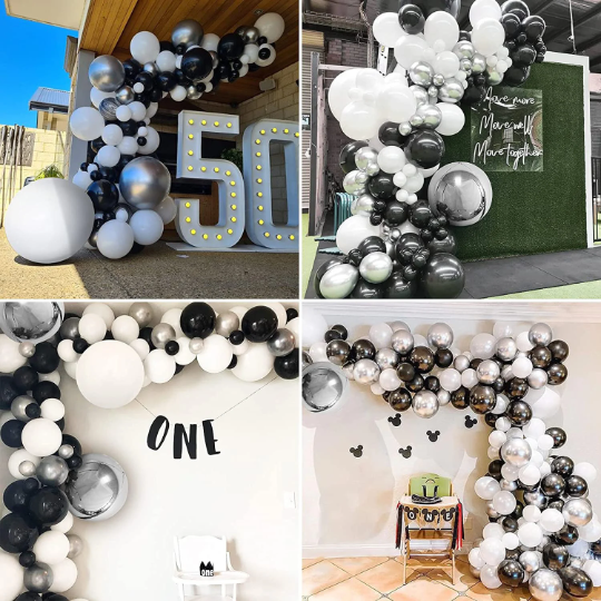 DIY 126 Piece Black and Silver Chrome Balloon Garland Kit - Partyshakes Balloons