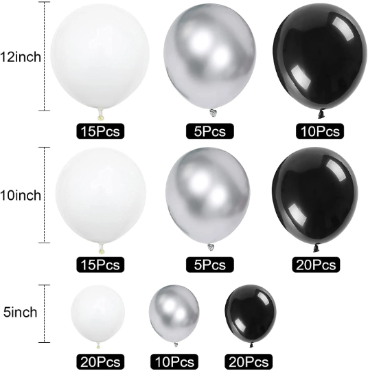 DIY 126 Piece Black and Silver Chrome Balloon Garland Kit