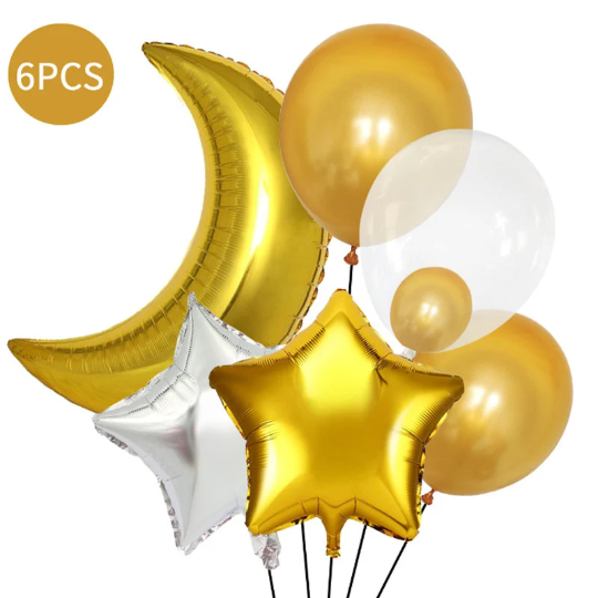 6Pcs Moon and Star Foil Balloons - Partyshakes Gold balloons