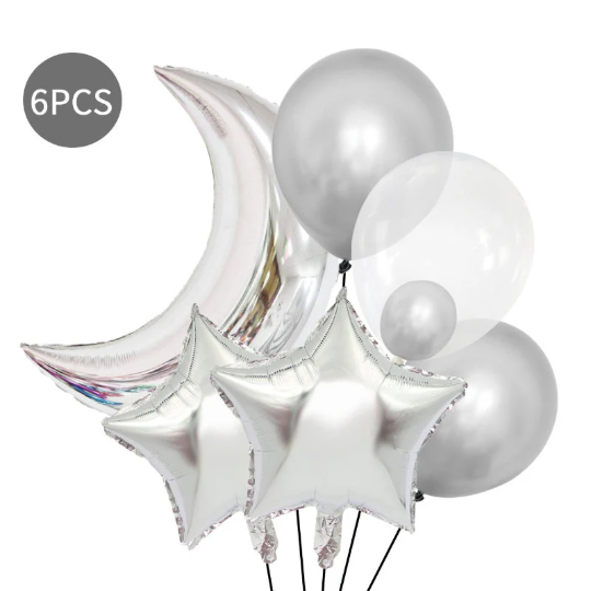 6Pcs Moon and Star Foil Balloons - Partyshakes Silver balloons