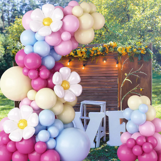 Rose Pink, Yellow and Blue Sunflower Balloon Garland for various Events