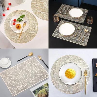 Luxury Metallic Gold PVC PlaceMat, Gold Square, and Gold Circle PlaceMat