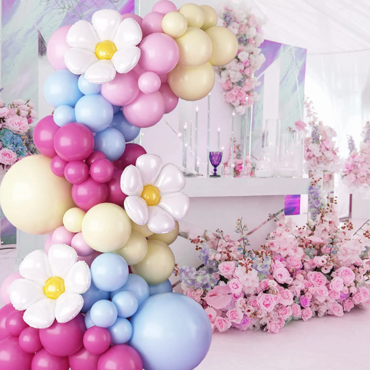 Rose Pink, Yellow and Blue Sunflower Balloon Garland for various Events
