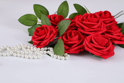 25pcs Red and White Artificial Flower Combo Box Set for Wedding Bouquets