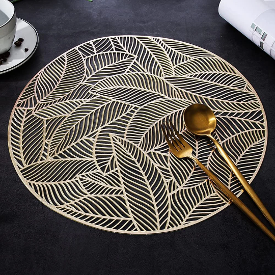 Luxury Metallic Gold PVC PlaceMat, Gold Square, and Gold Circle PlaceMat