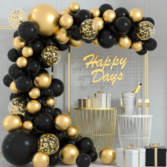 DIY Black and Gold Confetti Balloon Garland Arch - Partyshakes Balloons