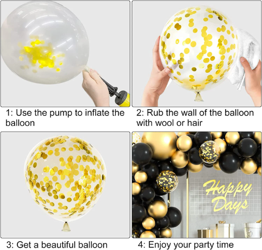 DIY Black and Gold Confetti Balloon Garland Arch - Partyshakes Balloons