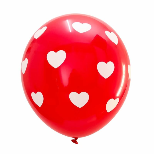 White and Red Heart Printed Latex Balloons
