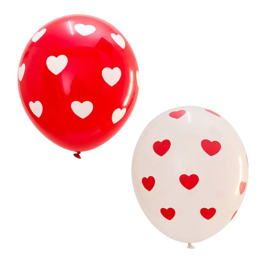 White and Red Heart Printed Latex Balloons - Partyshakes Balloons