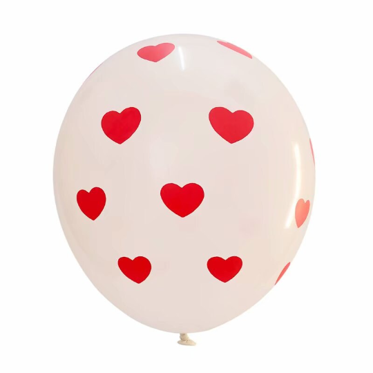 White and Red Heart Printed Latex Balloons - Partyshakes Balloons