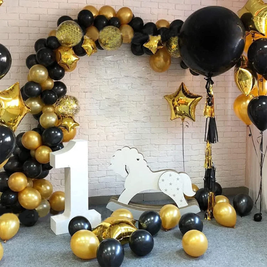 DIY 18inch Black and Pearl Gold Confetti Balloon Garland - Partyshakes Balloons