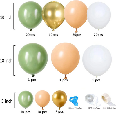 Premium Sage Green Balloon Garland Kit with Apricot and White Balloons Metallic Gold Balloon - Partyshakes Balloons