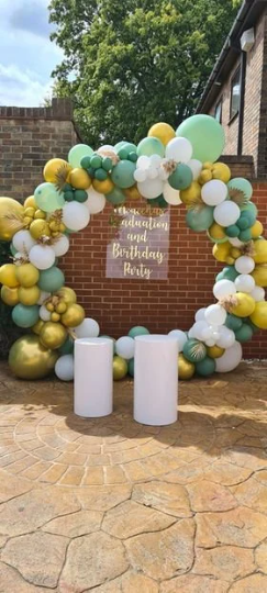 Gold, White and Sage Green and Balloon Arch with Metallic Gold