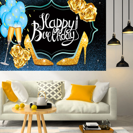 Stylish Black and Gold Happy Birthday Backdrop
