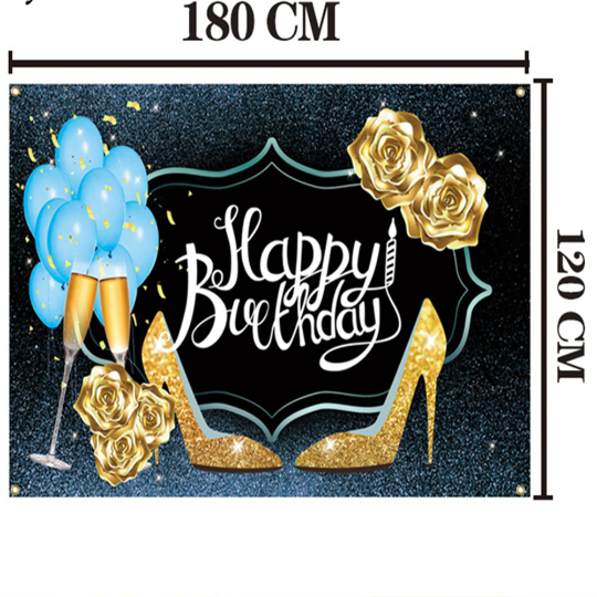 Stylish Black and Gold Happy Birthday Backdrop - Partyshakes Birthday Backdrop