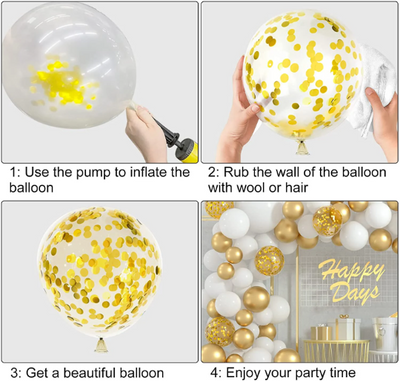 DIY 18inch Gold Chrome, White and Gold Confetti Balloon Garland Arch