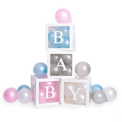 Pink and Blue Gender Reveal Balloon Garland with 4pcs White Baby Blocks