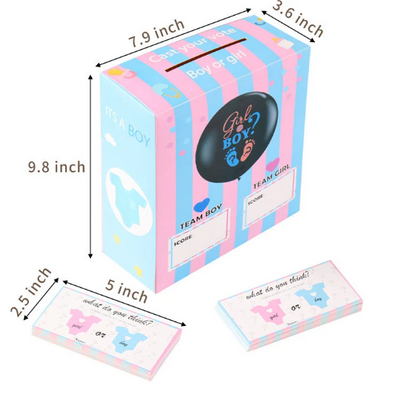 Gender Reveal Baby Shower Party Voting Box with 50 Ballot Cards Set