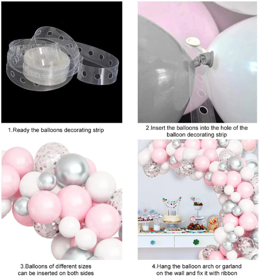 Pink, Silver and White Pastel Latex Balloon Garland Arch Kit with Silver Confetti Balloons - Partyshakes Balloons