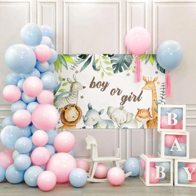 Pink and Blue Gender Reveal Balloon Garland with 4pcs White Baby Blocks - Partyshakes Garland+ baby boxes balloons