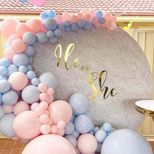 Pink and Blue Gender Reveal Balloon Garland with 4pcs White Baby Blocks