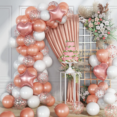 Rose Gold Latex Party Decoration Set with Heart and Star Foil Balloons - Partyshakes Garland Only Balloons