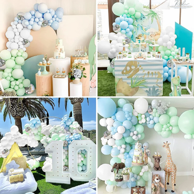 Macaron Blue, Mint Green, White Balloon Garland Kit