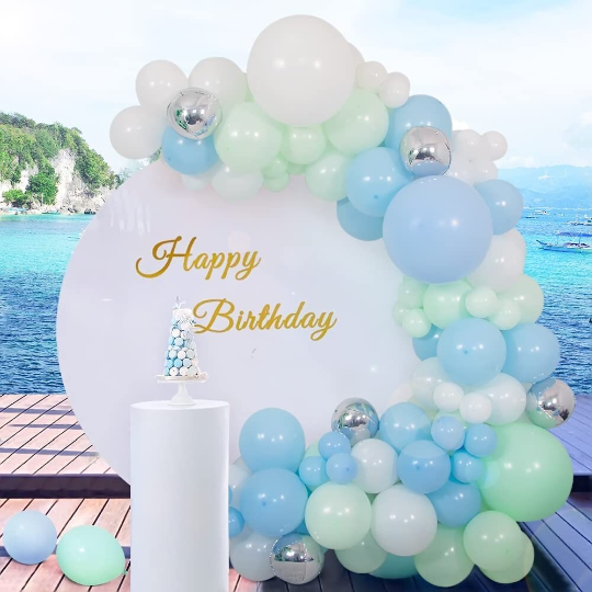 Macaron Blue, Mint Green, White Party Balloon Garland