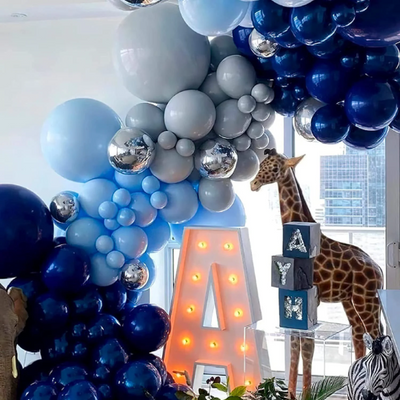 Navy Blue and Silver Party Balloon Garland with Silver Confetti Balloons - Partyshakes Balloons