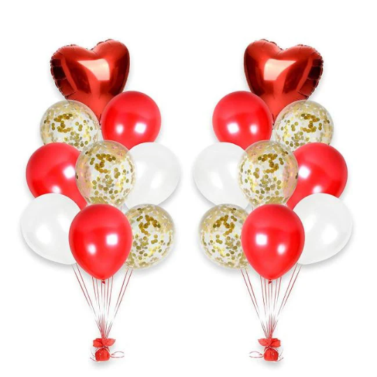 Red, White and Gold Balloon Set - Partyshakes Double bouquet balloons